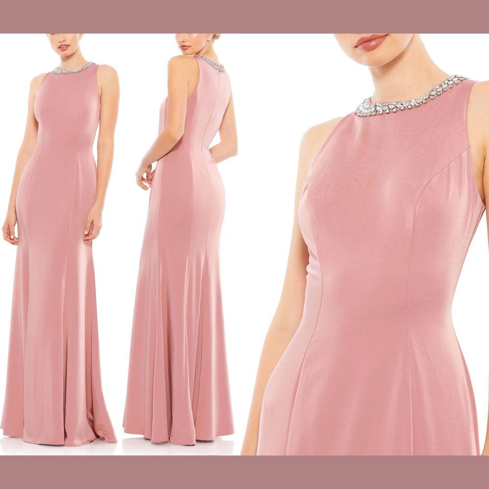 NWT $358 Mac Duggal [ 4 ] Embellished Neck Trumpet Gown‎ in Rose Pink #S1031